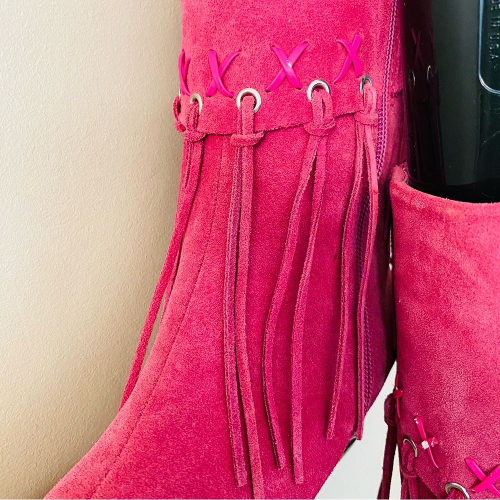 Suede Fringe Ankle Boots - Pink - Picture 7 of 16